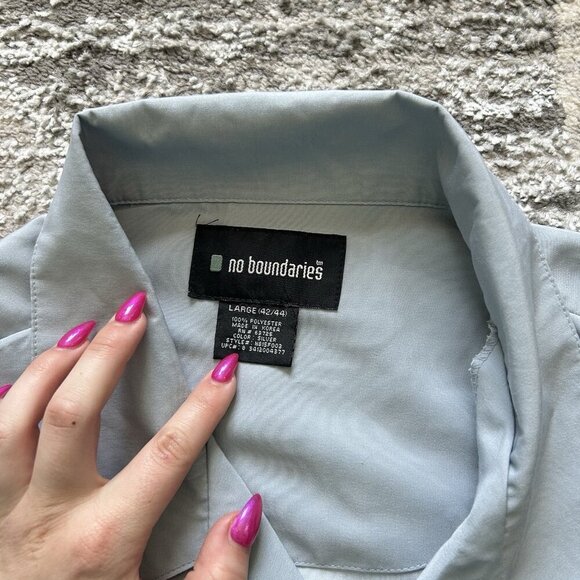 Vintage No Boundaries Blue Flames Button Up Shirt Black Mens Large L Y2K 90s - Picture 3 of 8